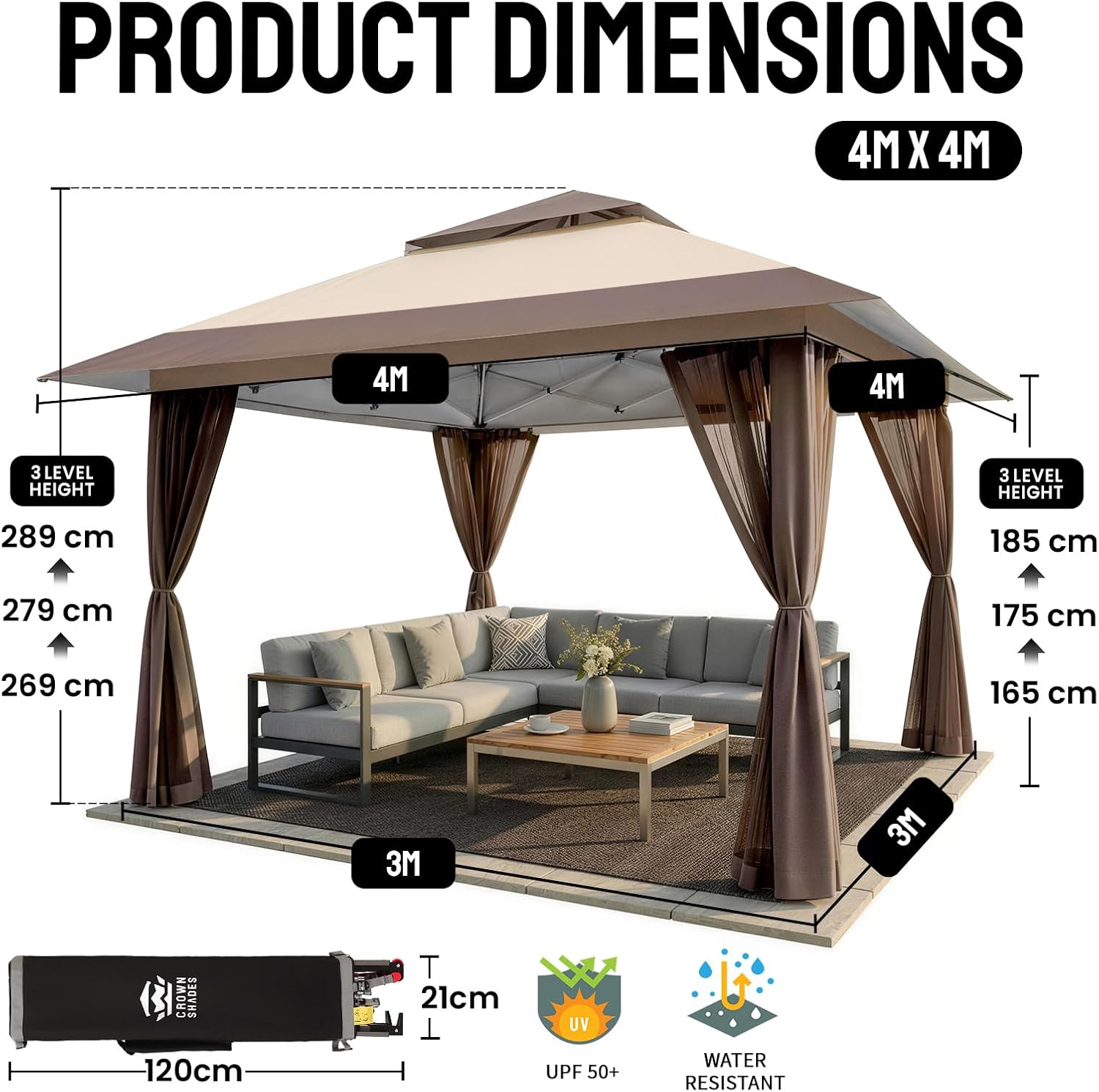 ArdenShade 4x4m Pop Up Gazebo with 4 Mesh Sidewalls